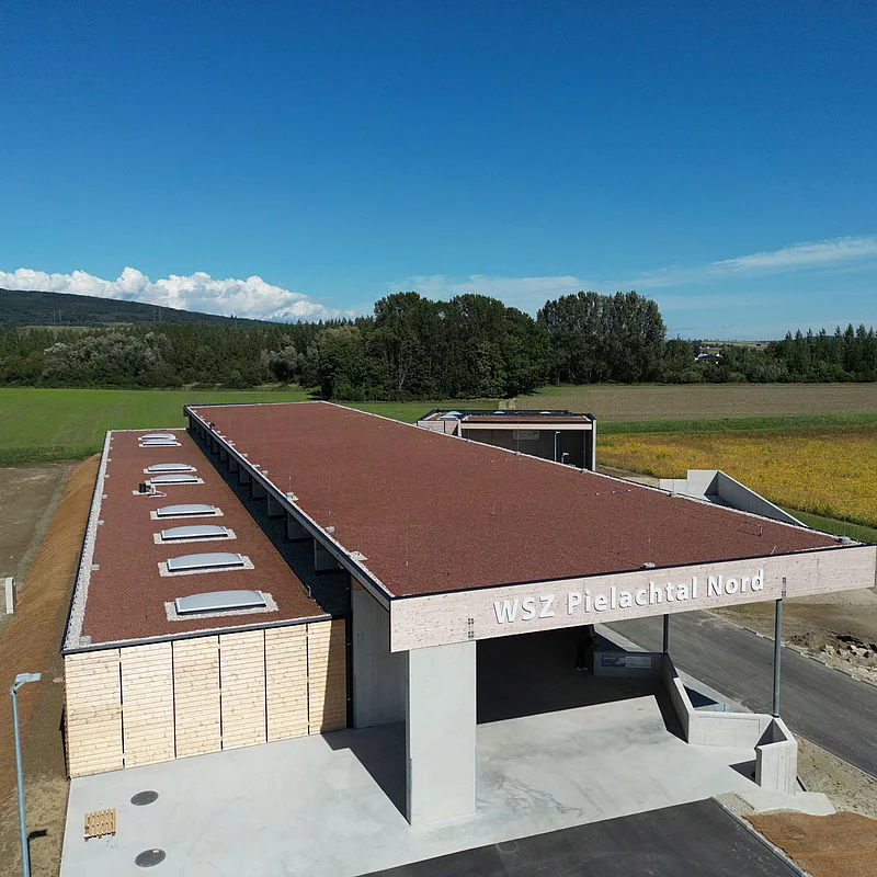 Drohnenaufnahme des Werkstoffzentrum Neubaus in Pielachtal Prinzersdorf