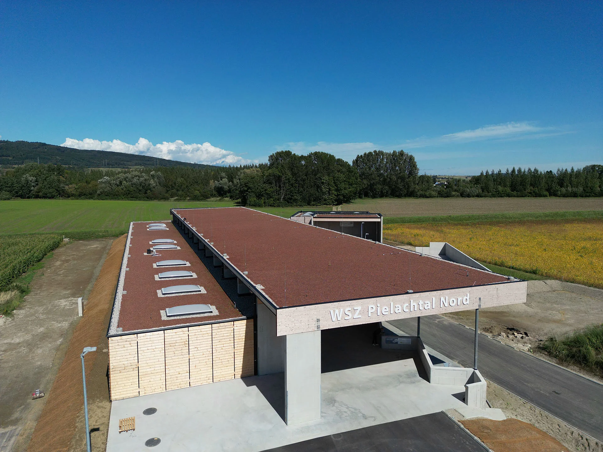 Drohnenaufnahme des Werkstoffzentrum Neubaus in Pielachtal Prinzersdorf